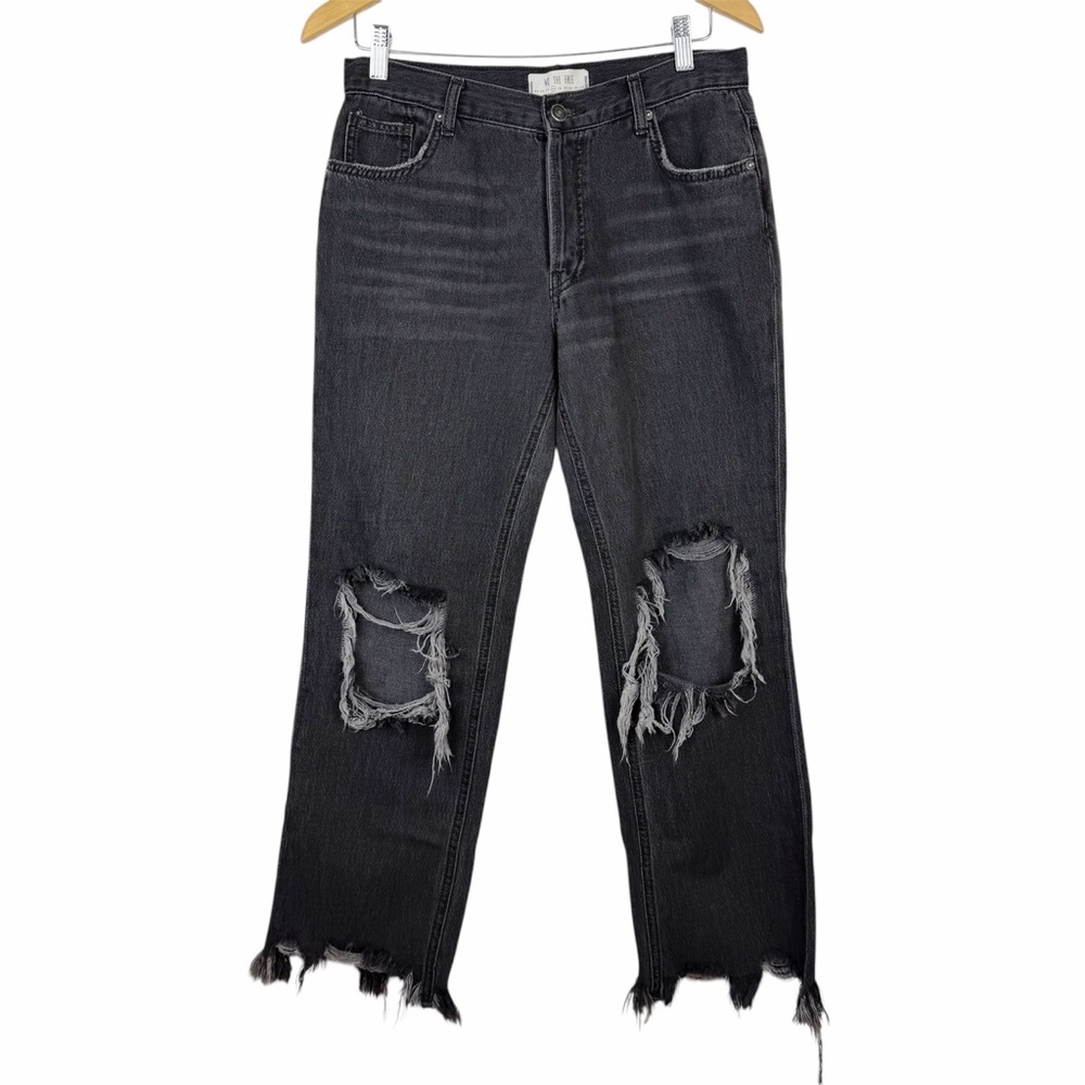 Free People Black Maggie Cropped Distressed We The Free Jeans Size 27